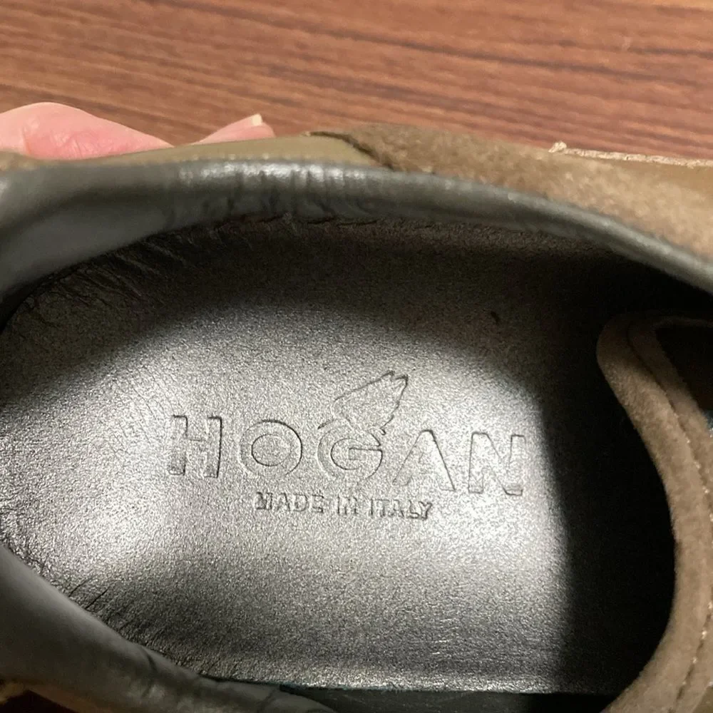 Hogan Womens’ Brown Suede & Olive Green Leather Low Top Sneaker. Size EU 36.5.